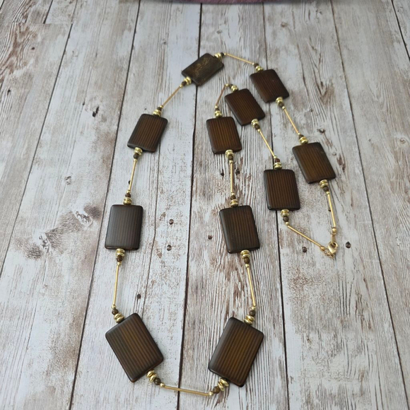 Women's Bamboo Necklace Brown and Gold - Picture 1 of 4